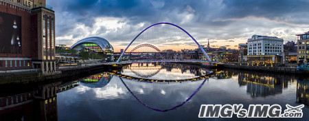 cityscape river reflection bridge building 